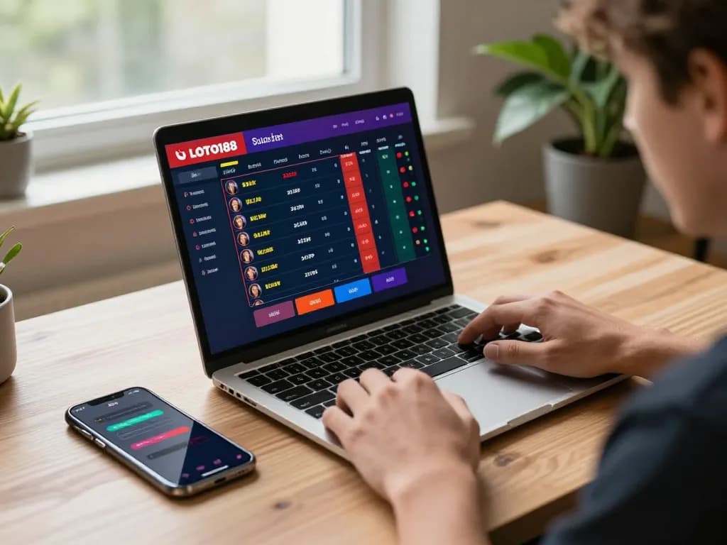 Player strategizing on LOTO188 SO platform while live betting on laptop in comfortable home setting