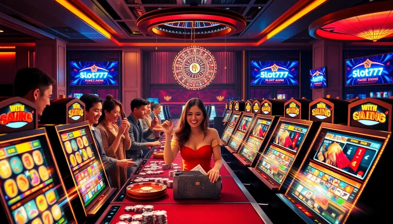 Players engaging with slot777 machines, enjoying a thrilling casino experience filled with excitement and luxury.