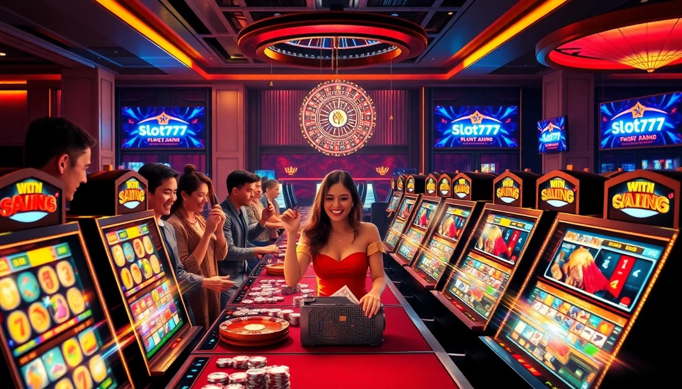 Players engaging with slot777 machines, enjoying a thrilling casino experience filled with excitement and luxury.