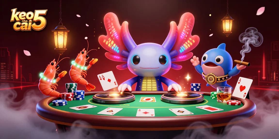 Engage with the vibrant atmosphere of keo nha cai 5 through a thrilling poker scene with dancing sea creatures.