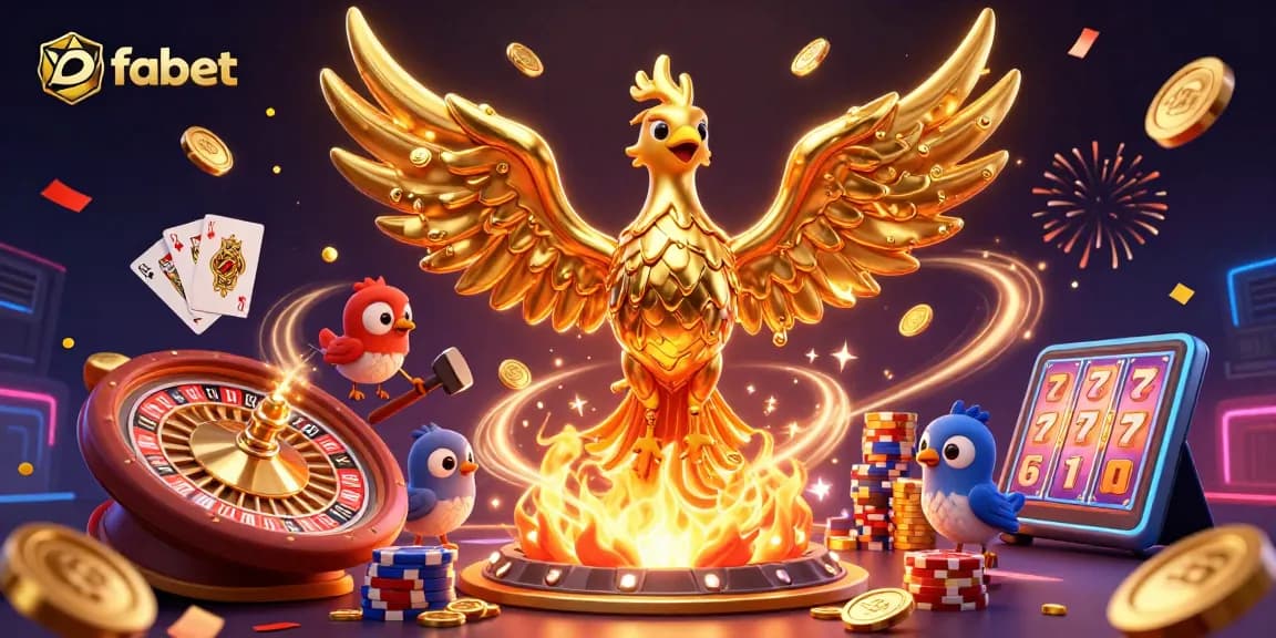Experience the exhilarating fabet gaming world with a molten phoenix and vibrant casino elements.