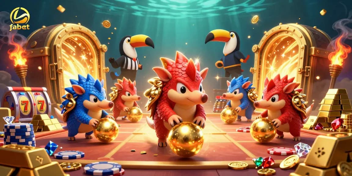 fabet pangolins bowling with poker chips and slot elements, vibrant casino illustration