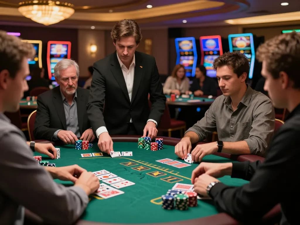 Players engage with blackjack at CM88 casino table, showcasing strategy and excitement in vibrant atmosphere
