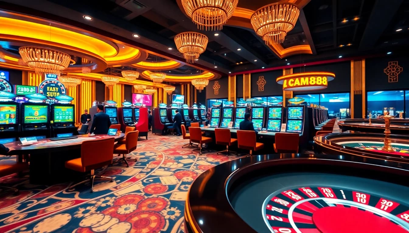 Visual scene of an engaging gambling experience with the link cm88 mới nhất displayed prominently in an elegant casino setting.