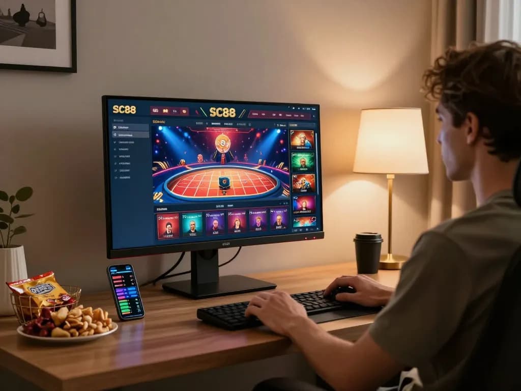 Engaging gameplay experience at SC88 online casino with vibrant graphics and cozy setup.