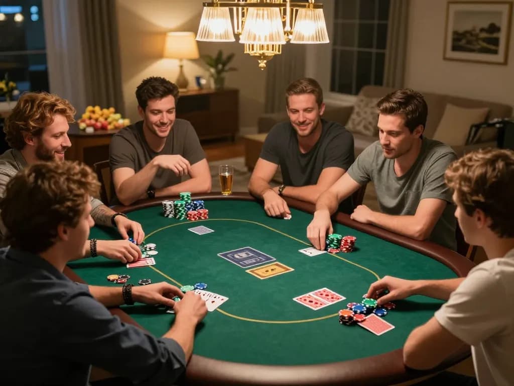 Players strategizing their bets at a SC88 poker night with colorful chips and cards.