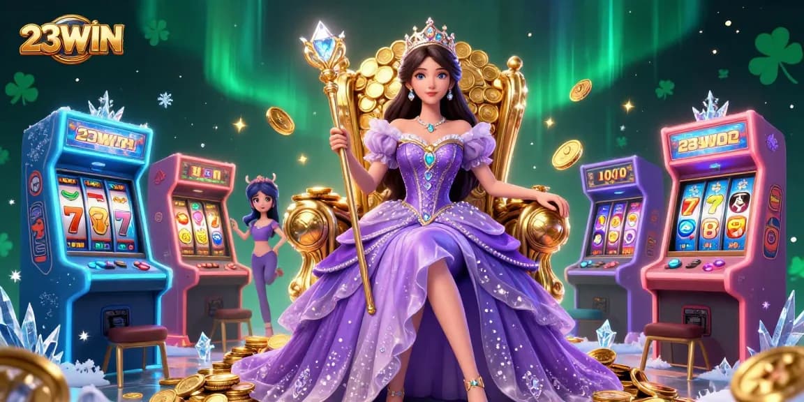 Experience the vibrant 3D casino scene showcasing 23WIN, filled with glamorous elements and thrilling game mechanics.