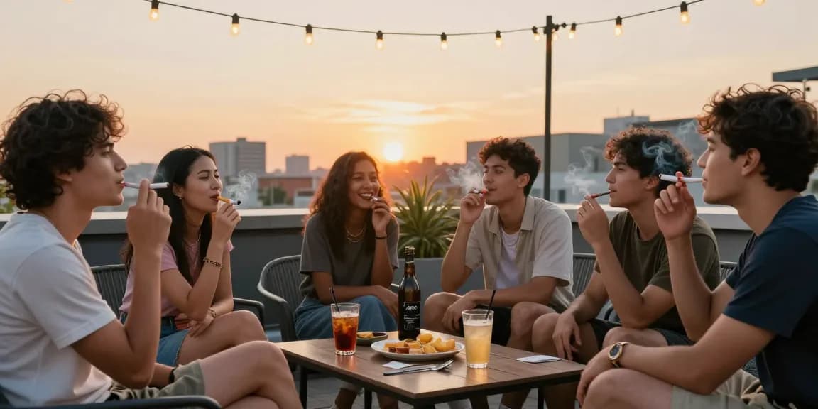 Friends enjoying a relaxing sunset gathering with rokok88 cigarettes.