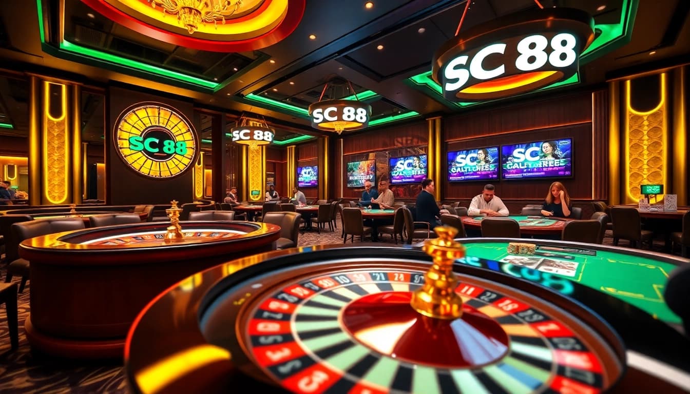 SC 88 players enjoying the excitement of gambling at a luxurious casino table.