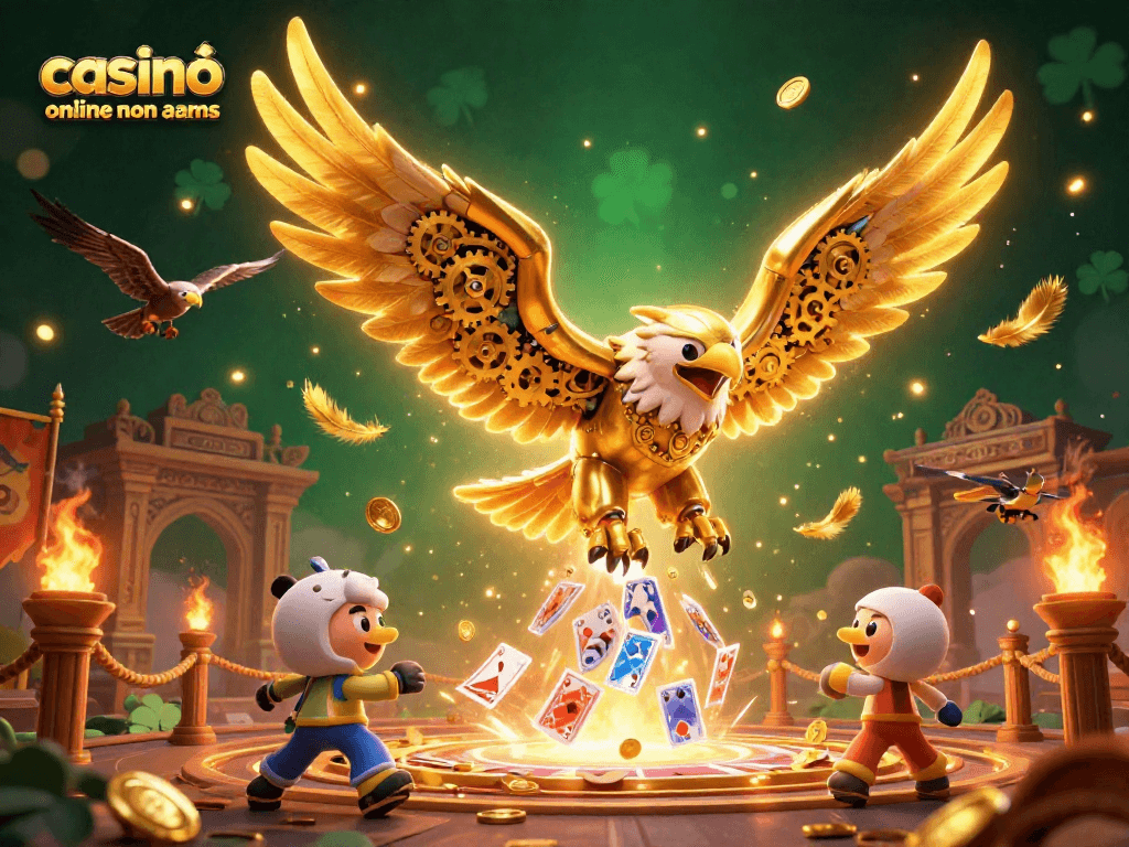 Gioca ai casinò online non aams con un'aquila d'oro cibernetica in un'illustrazione dinamica.