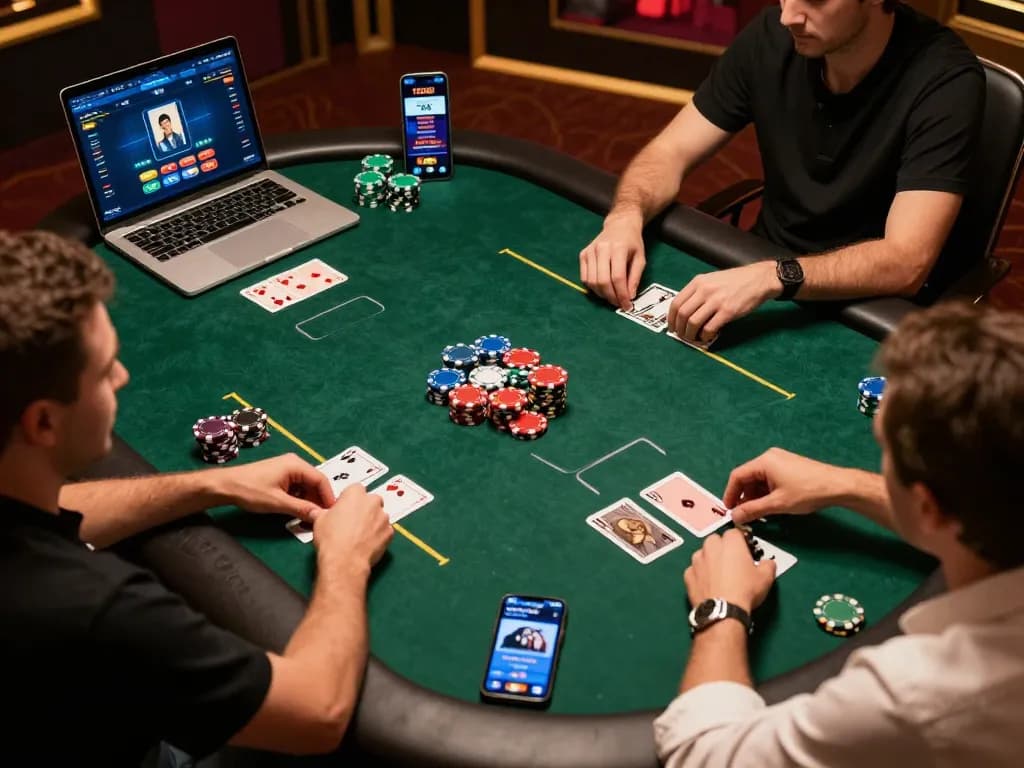 TG88 online poker players engaged in high-stakes gameplay, showcasing digital betting action and strategy.