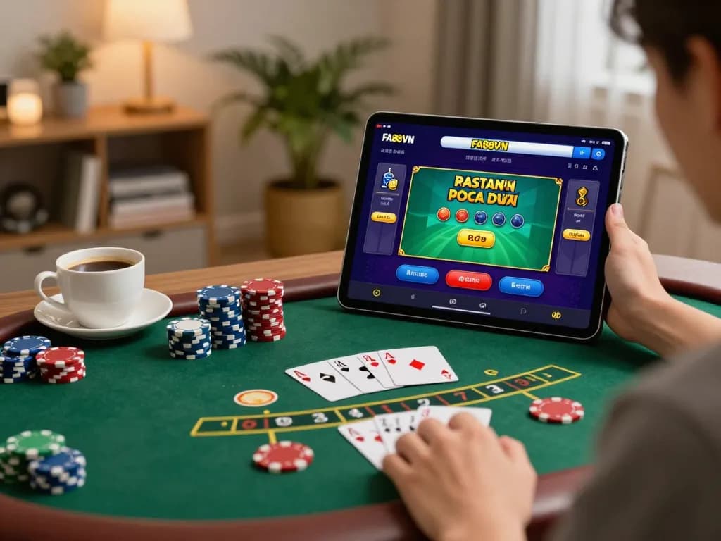 Engaged player enjoys the FA88VN mobile casino app for thrilling online gaming experience