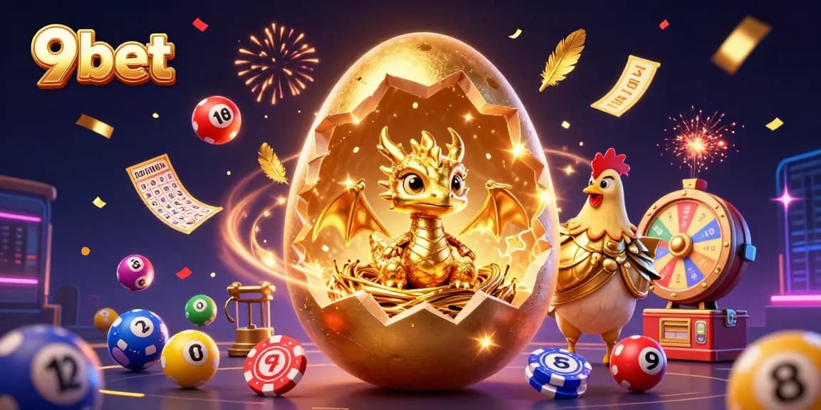 9bet showcases a golden dragon and poker chips in an energizing casino scene, perfect for players.