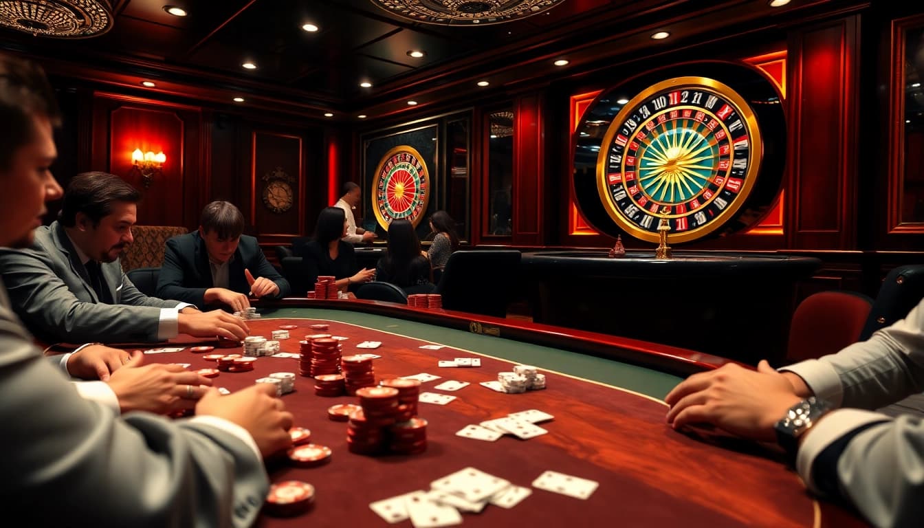 Players winning at the poker table in a luxurious casino setting at alo789club.net.