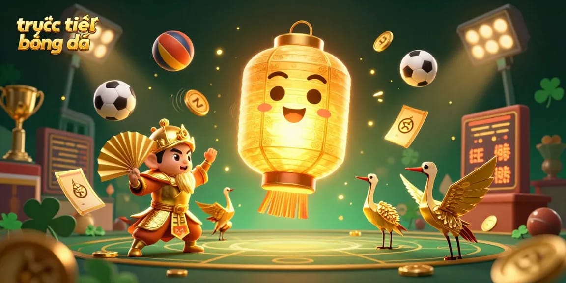 Experience trực tiếp bóng đá with dynamic sports elements and vibrant characters in an exciting casino scene.