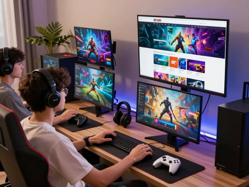 Engaging scene at Trang chủ SC88, featuring a user playing games with vibrant graphics and accessories.