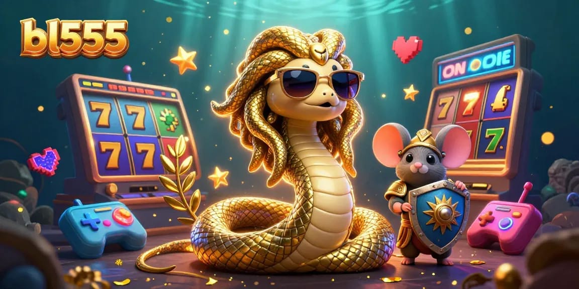 Experience thrilling gaming with bl555's vibrant 3D casino scene featuring lucky reels and Medusa.