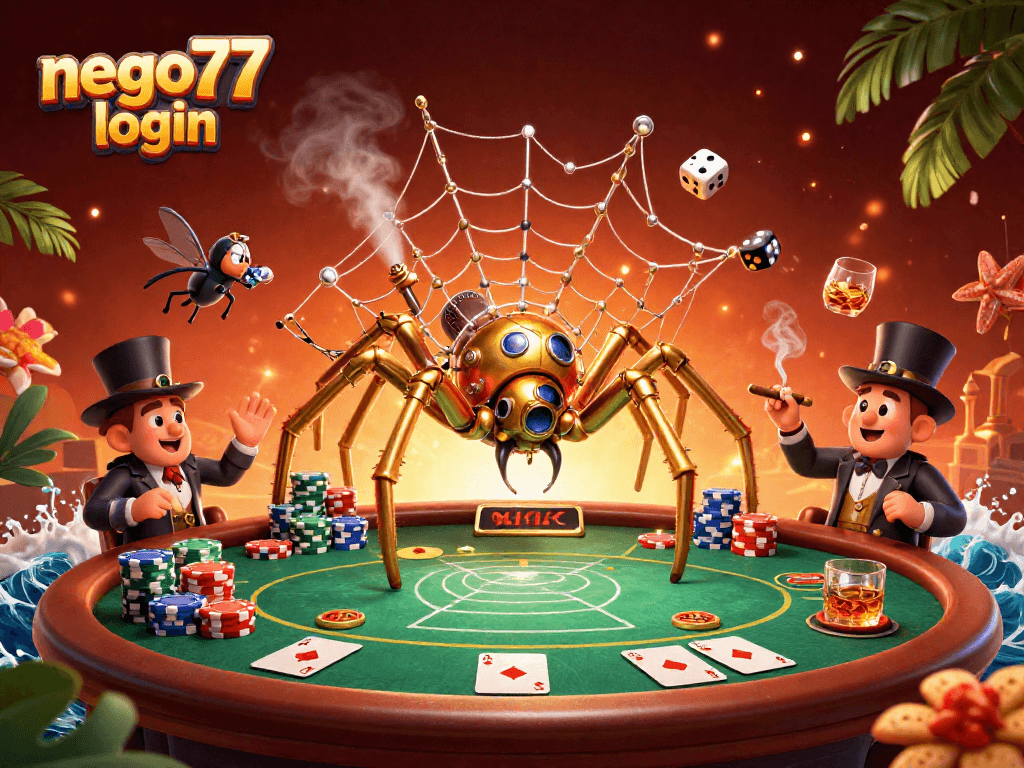 Catch exciting wins with nego77 login at the ultimate online gaming platform featuring a stunning 3D steampunk spider.