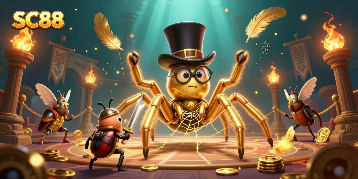 Engage with SC88 at the vibrant casino epicenter featuring a golden tarantula and beetle knight.