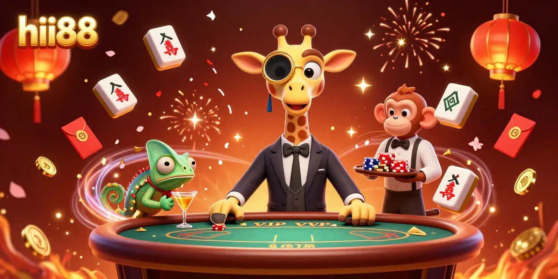 Experience thrilling gaming action at hii88 Casino with high rollers and vibrant decorations.