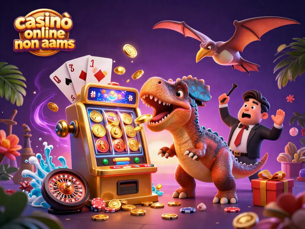I casinò online non AAMS offrono avventure di gioco con jackpot e divertenti vincite in un'illustrazione vivace.
