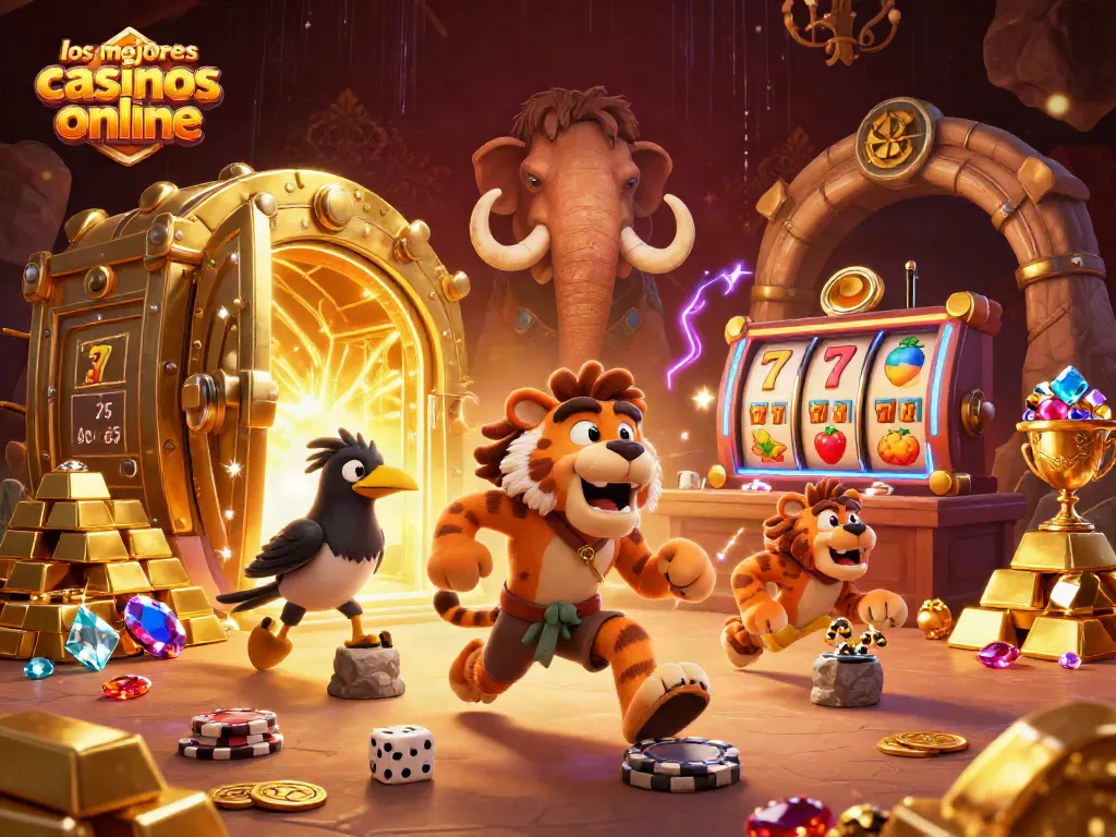 Imágenes de los mejores casinos online donde se juegan slots y se acumulan tesoros en un ambiente dinámico.