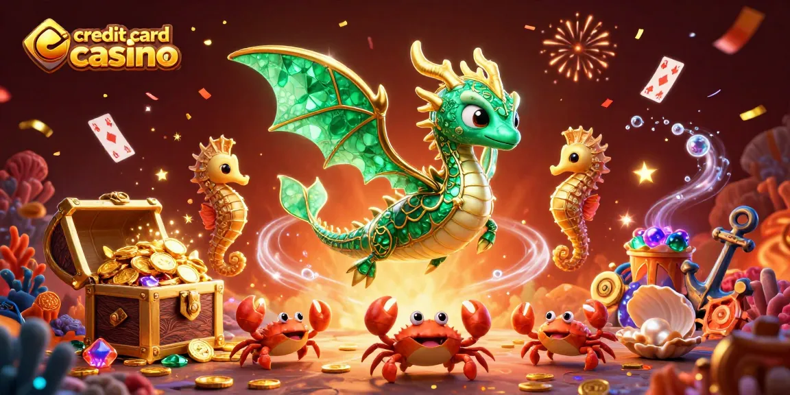 Experience the thrill of a credit card casino adventure with vibrant elements and magical creatures.