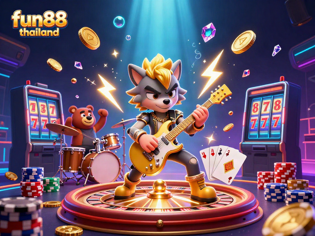 Experience thrill with fun88 thailand as a rock star wolf plays on a dazzling casino stage.