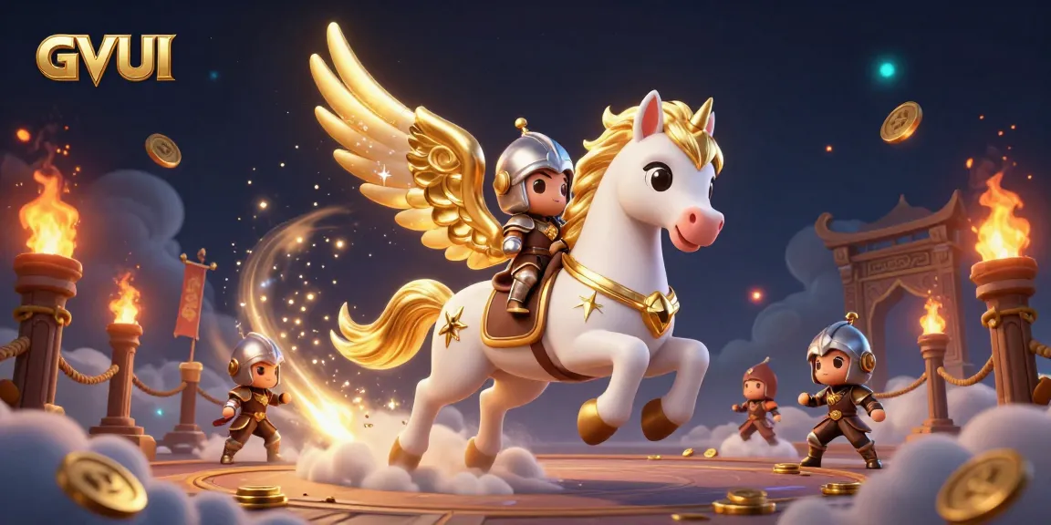 Experience the excitement of GVUI with a celestial horse and knight amid vibrant casino elements.