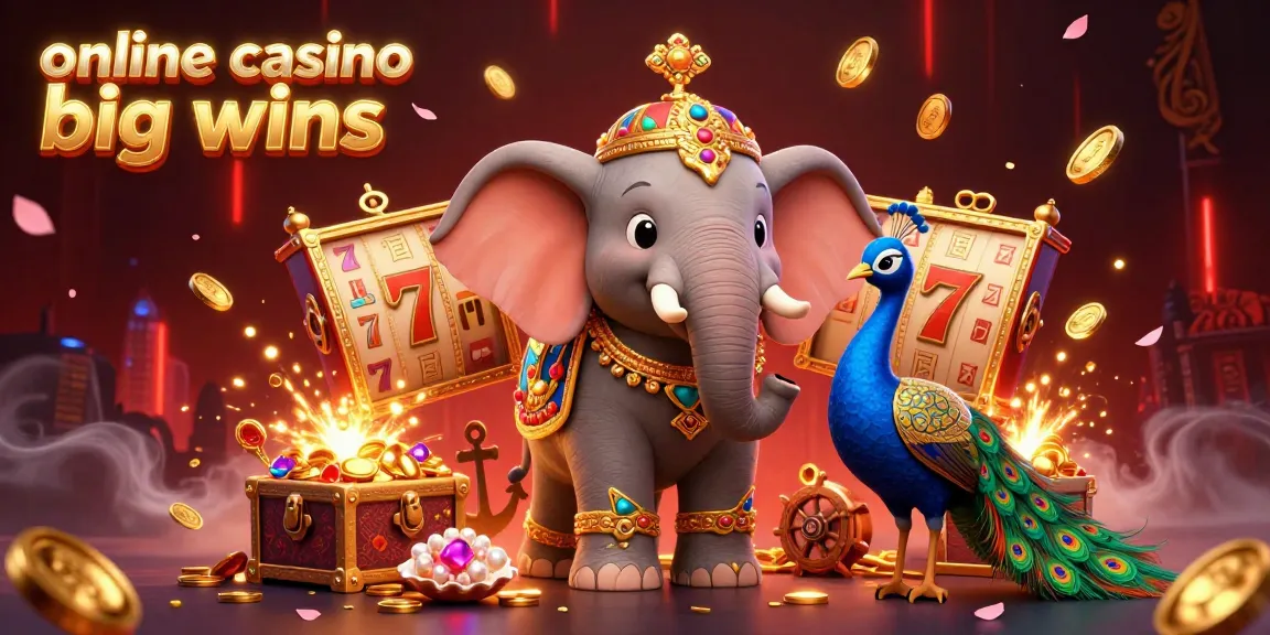 Experience thrilling online casino big wins with a vibrant scene of colorful characters and jackpot elements.