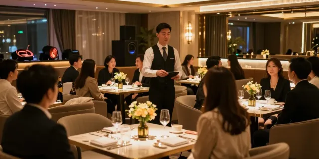 강남 타이밍의 고급 유흥 공간에서 고객과 소통하는 모습