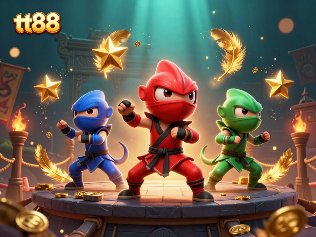 Experience thrilling gaming at tt88's casino with cartoon chameleons in an action-packed scene.