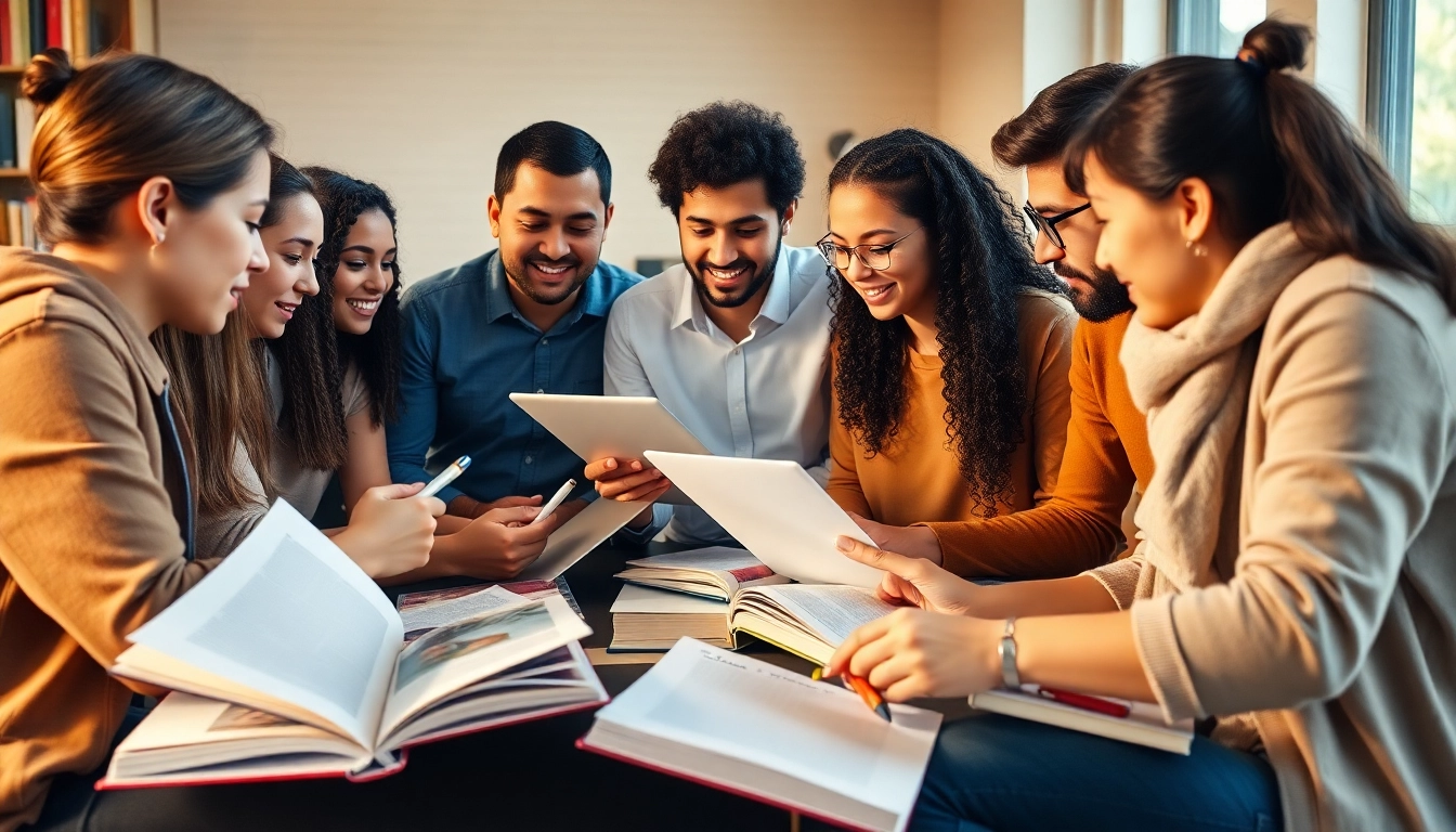 Collaborative students seeking exam help in a warm, inviting study environment.