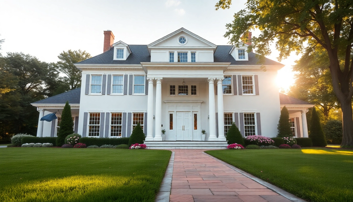 A stunning Sharon Custom Colonial New Build showcasing classic architecture in a serene setting.