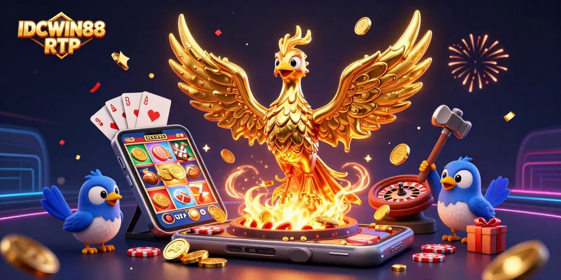 Experience thrilling IDCWIN88 RTP gaming with a golden phoenix and dynamic slot game elements.