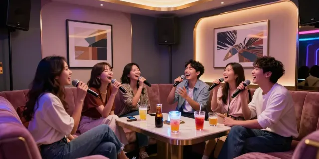 강남달토에서 프라이빗한 카라오케 방에서 노래를 부르는 친구들 모습
