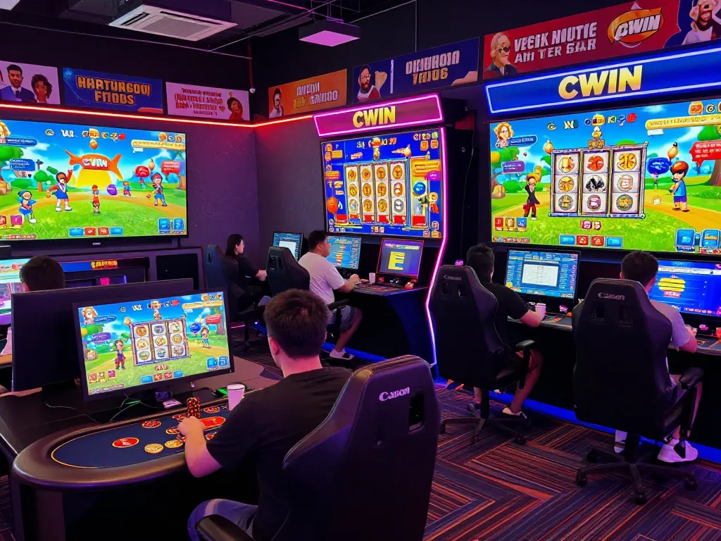 CWIN interactive online gaming scene with diverse players enjoying various casino games and immersive graphics.