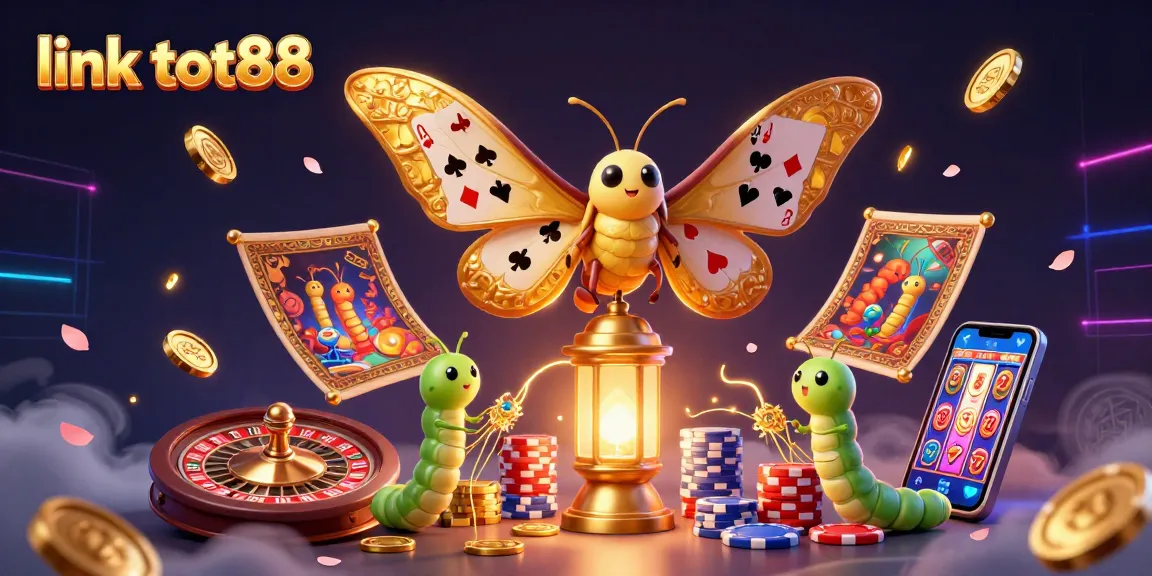 Experience the thrill of gaming with link tot88, featuring a vibrant 3D scene of casino elements and characters.