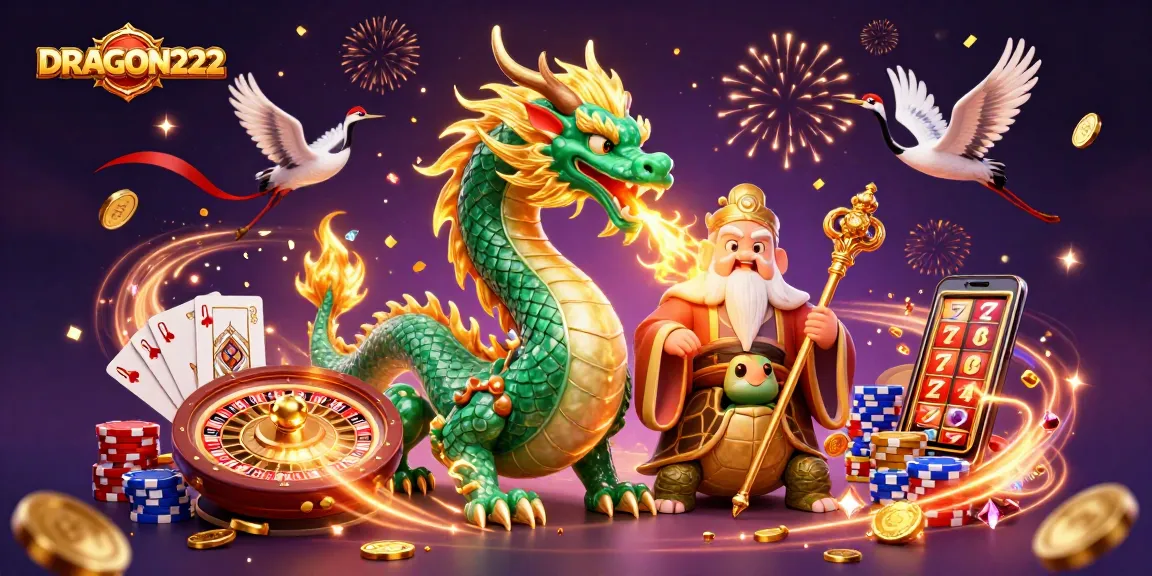 Menangkan permainan di DRAGON222 dengan simbol keberuntungan dan naga hujan emas.