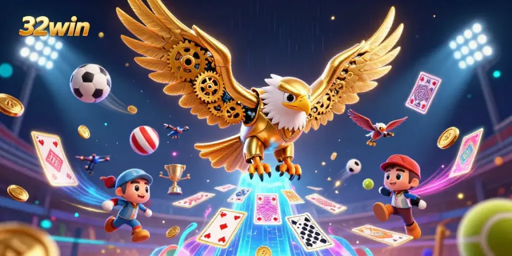 Experience an exciting dive of the 32win eagle amidst dynamic sports gambling elements.