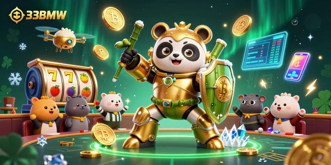 Experience thrilling gaming with 33BMW in a vibrant 3D animated casino scene.