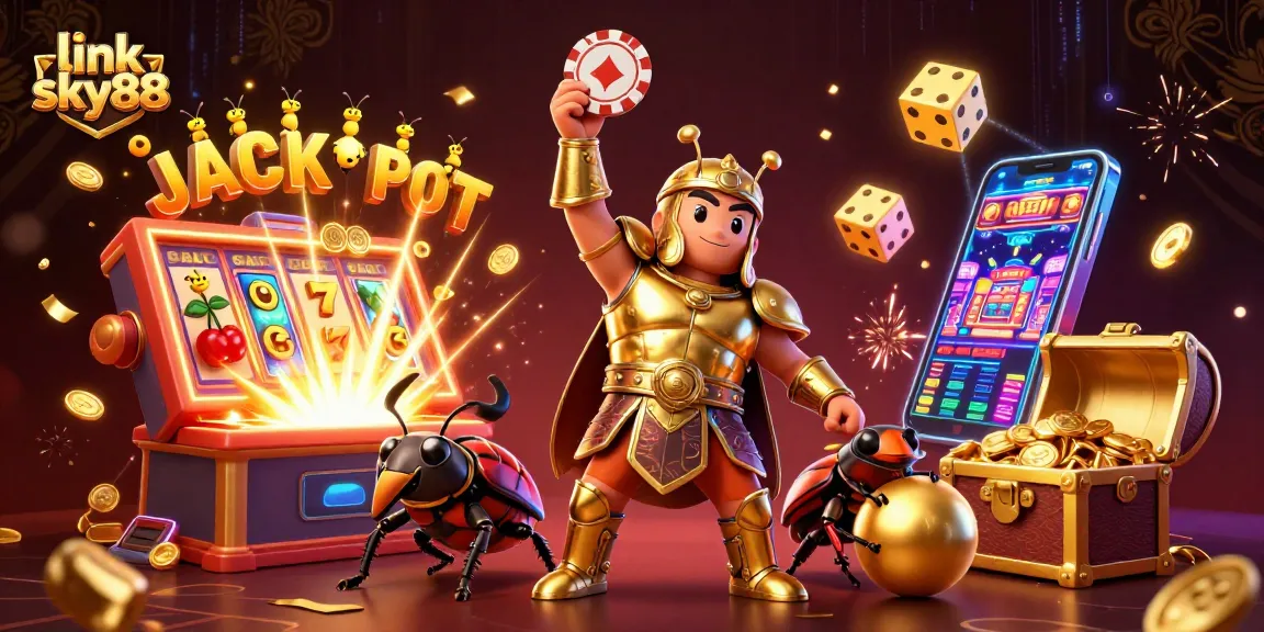 Join the excitement with link sky88 as characters celebrate casino victories in a vibrant animated scene.