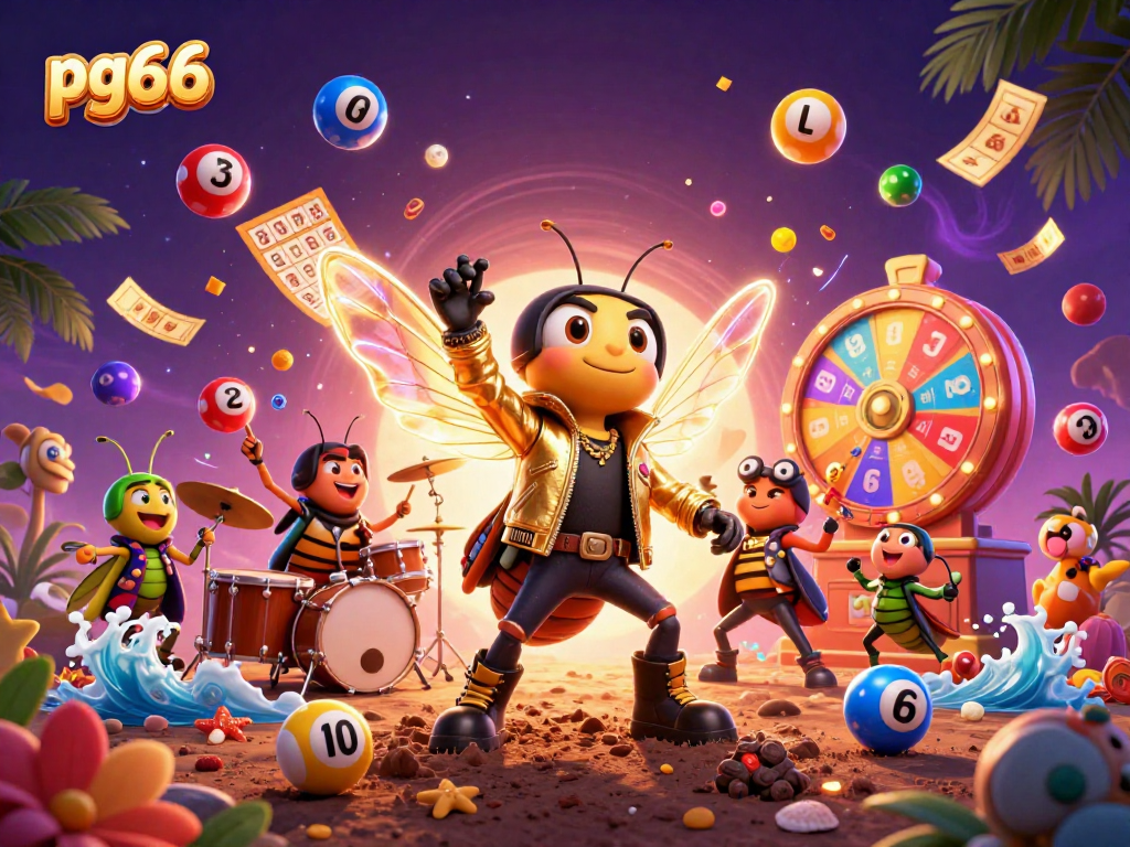 Experience the thrilling excitement at pg66 with a vibrant casino-themed illustration full of dynamic game elements.