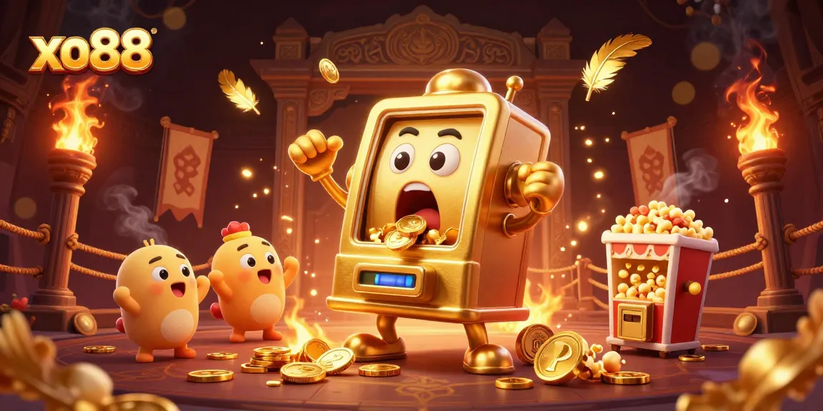 Experience the thrill of xo88 as the golden slot machine wins big, surrounded by joyful companions!