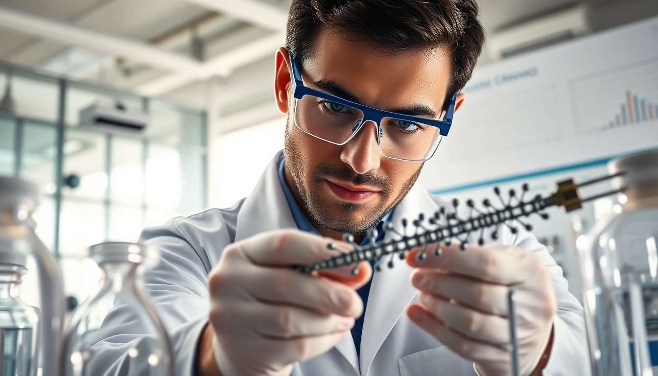 Analyze peptides in a cutting-edge research lab with advanced scientific equipment.