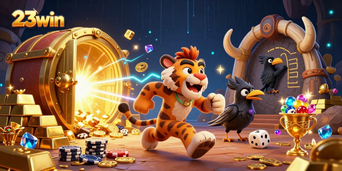 Engage in thrilling games at 23win with vibrant casino action depicted in a dynamic scene.