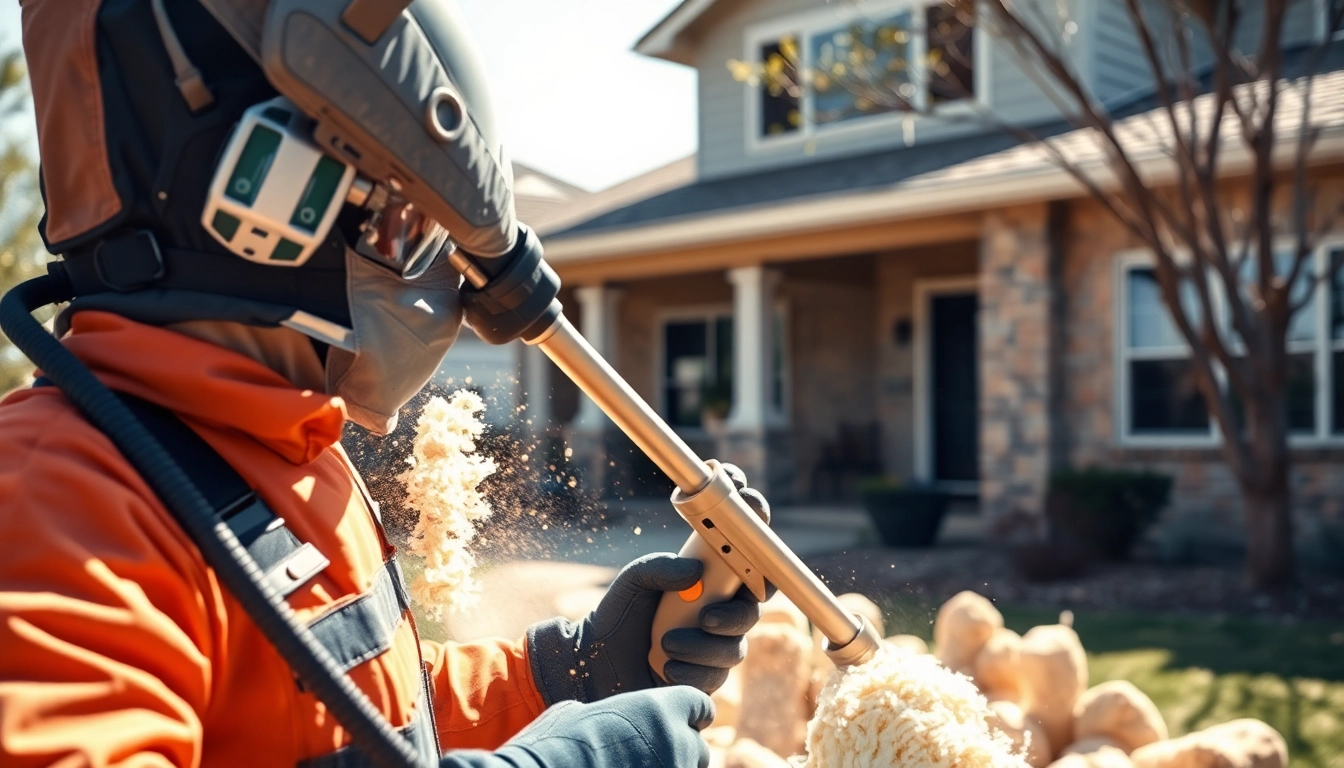 Engaging view of a technician performing spray foam removal service in a residential setting.