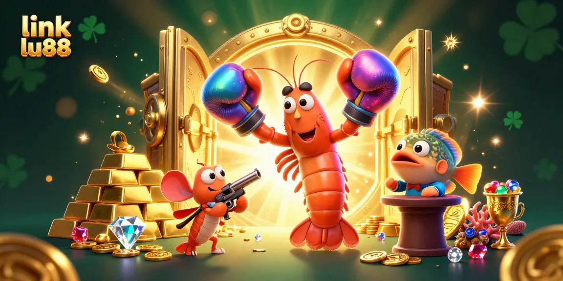Experience the excitement of link lu88 with iridescent boxing mantis shrimp, gold treasures, and vivid casino vibes.