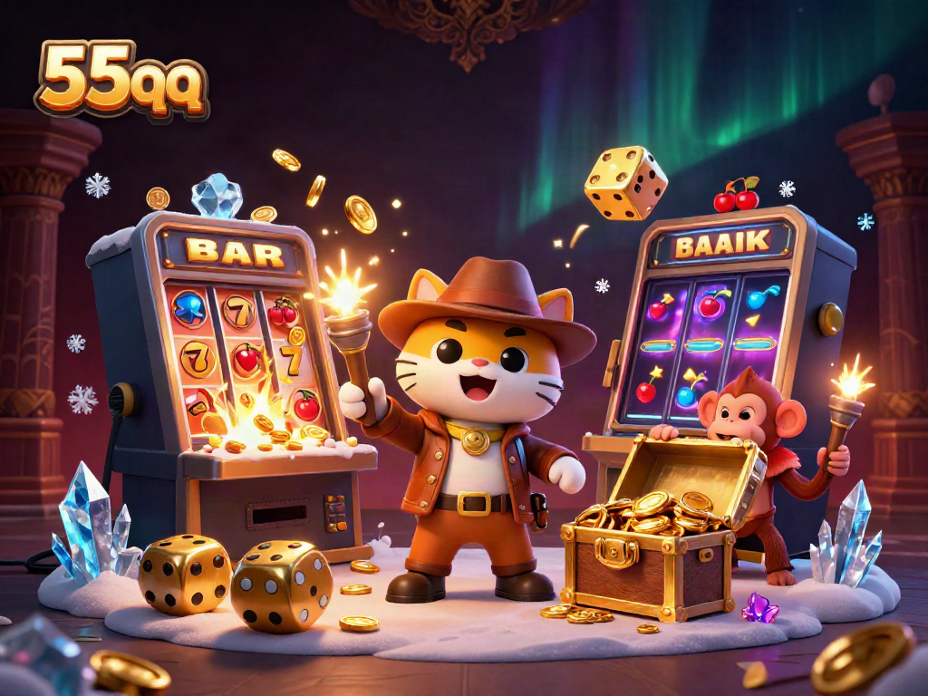 Discover thrilling prizes and casino adventures with 55qq in an exciting 3D illustration.
