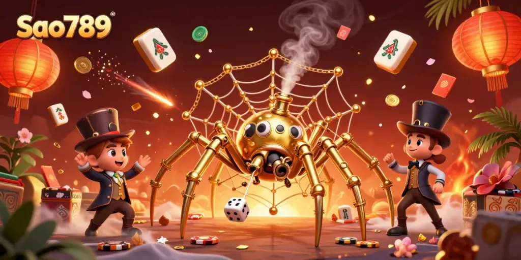 Sao789 showcases an energetic steampunk scene with casino elements and colorful imagery.